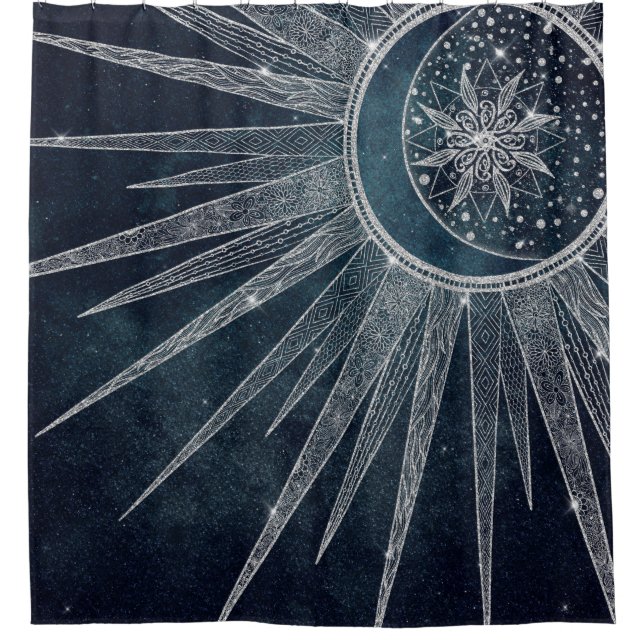 Elegant Silver Sun Moon Doodle Mandala Blue Design (Front)