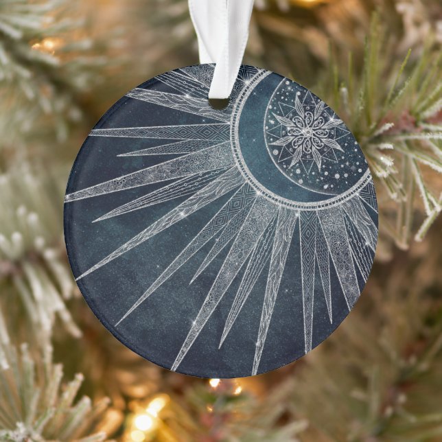 Elégant Silver Sun Moon Doodle Mandala Blue Design (Arbre)