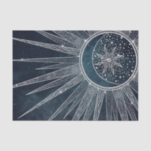 Elegant Silver Sun Moon Doodle Mandala Blue Design Tissue Paper
