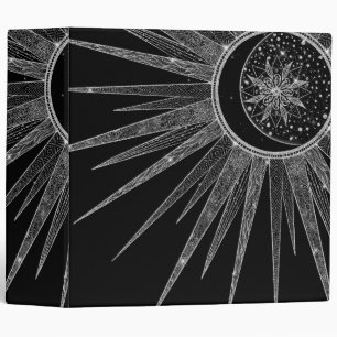 Elegant Silver Sun Moon Mandala Black Design Binder