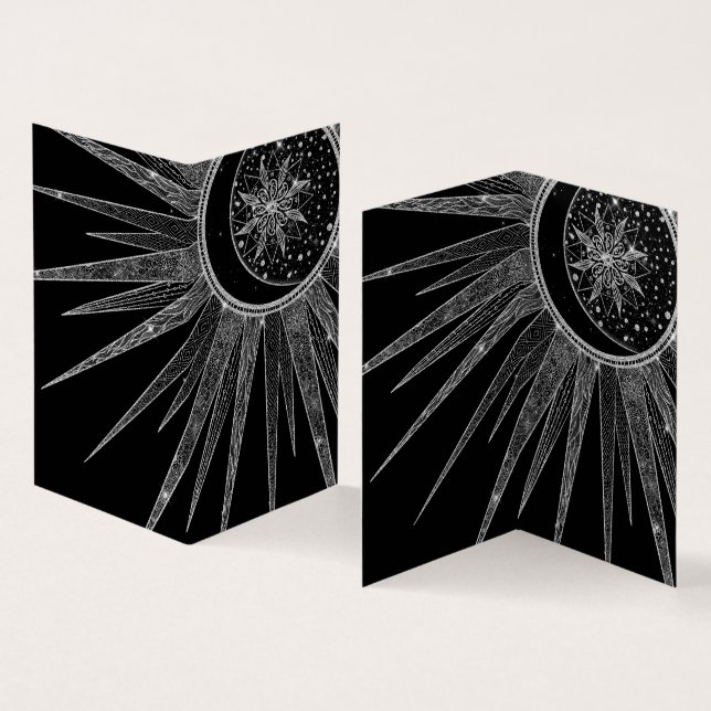 Elegant Silver Sun Moon Mandala Black Design Business Card (Inside and Outside)
