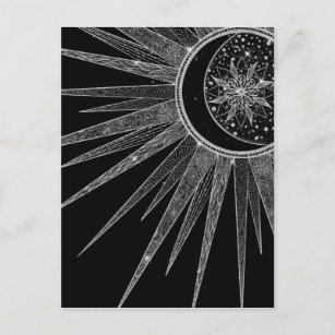 Elegant Silver Sun Moon Mandala Black Design Holiday Postcard