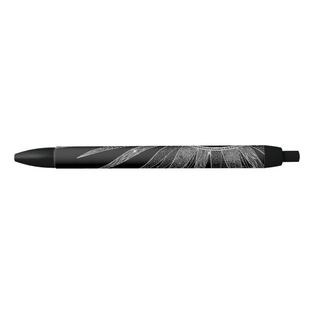 Elegant Silver Sun Moon Mandala Black Design Ink Pen (Front)