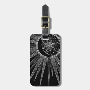 Elegant Silver Sun Moon Mandala Black Design Luggage Tag