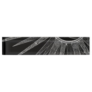 Elegant Silver Sun Moon Mandala Black Design Nameplate