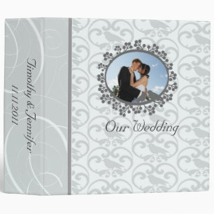 Elegant silver swirls bird damask wedding binder