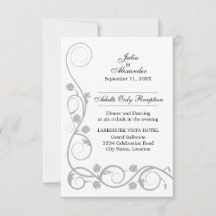 Elegant Silver Swirls Reception Cards