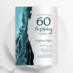 Elegant Silver Teal Agate 60th Birthday Invitation<br><div class="desc">Teal and silver agate 60th birthday party invitation. Elegant modern design featuring watercolor agate marble geode background,  faux glitter silver and typography script font. Trendy invite card perfect for a stylish women's bday celebration. Printed Zazzle invitations or instant download digital printable template.</div>