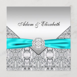 Elegant Silver Teal Blue Wedding Invitations