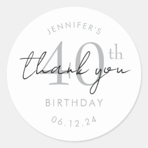Elegant Silver "Thank You" 40th Birthday Party  Classic Round Sticker