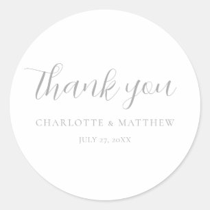 Elegant Silver Thank You Wedding Round Sticker