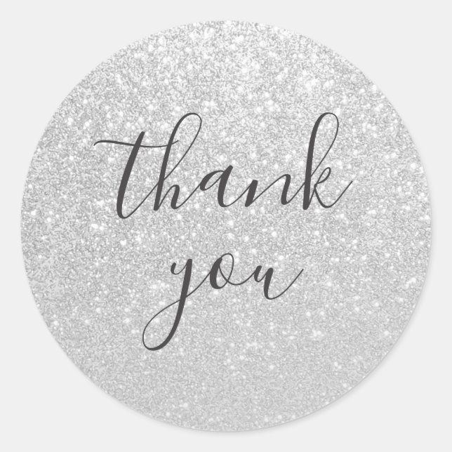Elegant Silver Thank You Wedding Round Sticker (Front)