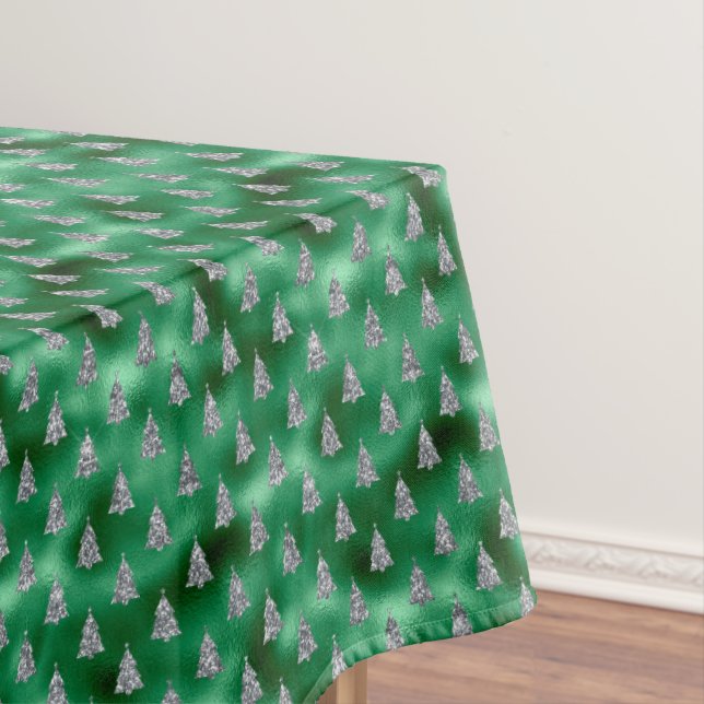 Elegant Silver Trees Christmas Tablecloth (In Situ)