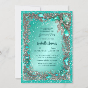 elegant silver turquoise jewellery mis 15th birthd invitation