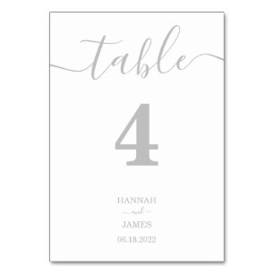 Elegant Silver Typography Calligraphy Wedding Table Number