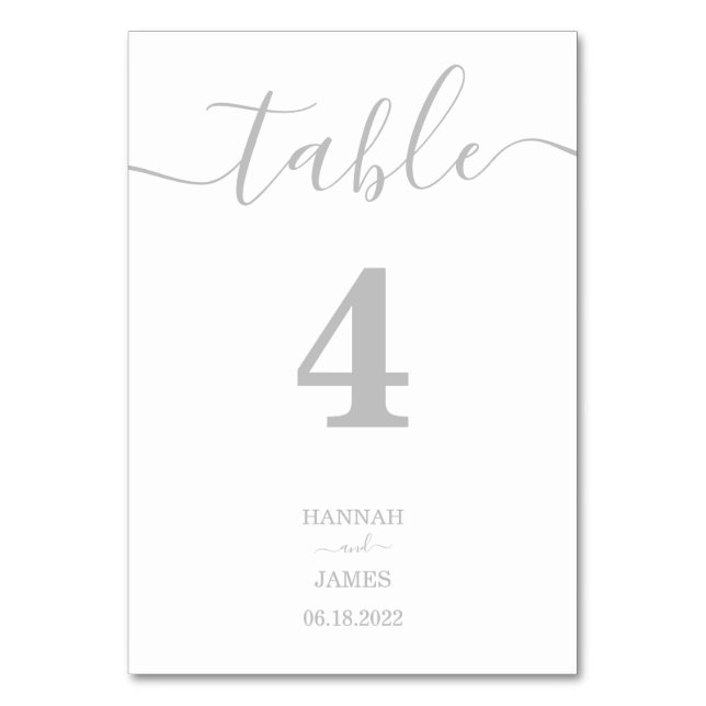 Elegant Silver Typography Calligraphy Wedding Table Number (Front)