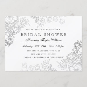 Elegant Silver Vintage Floral Bridal Shower Invite