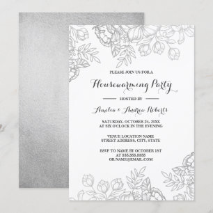 Elegant Silver Vintage Floral Housewarming Party Invitation