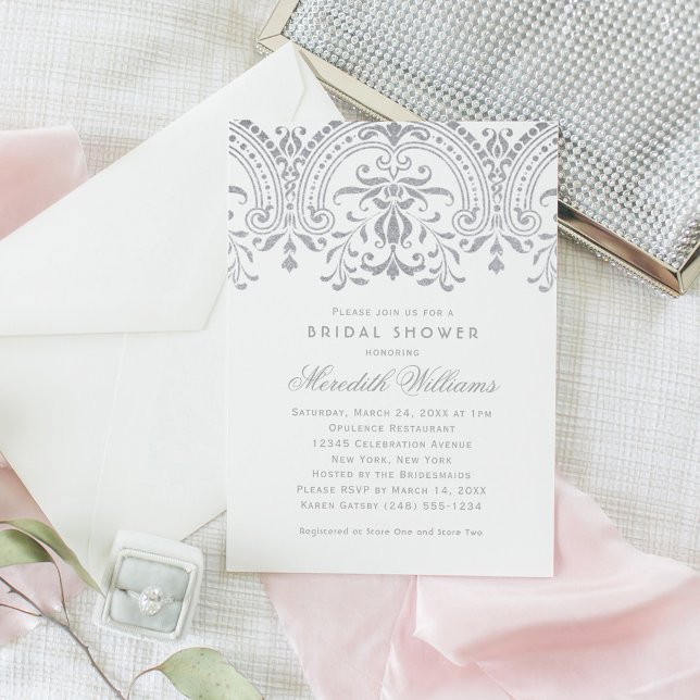 Elegant Silver Vintage Glamour Bridal Shower Invitation (Creator Uploaded)
