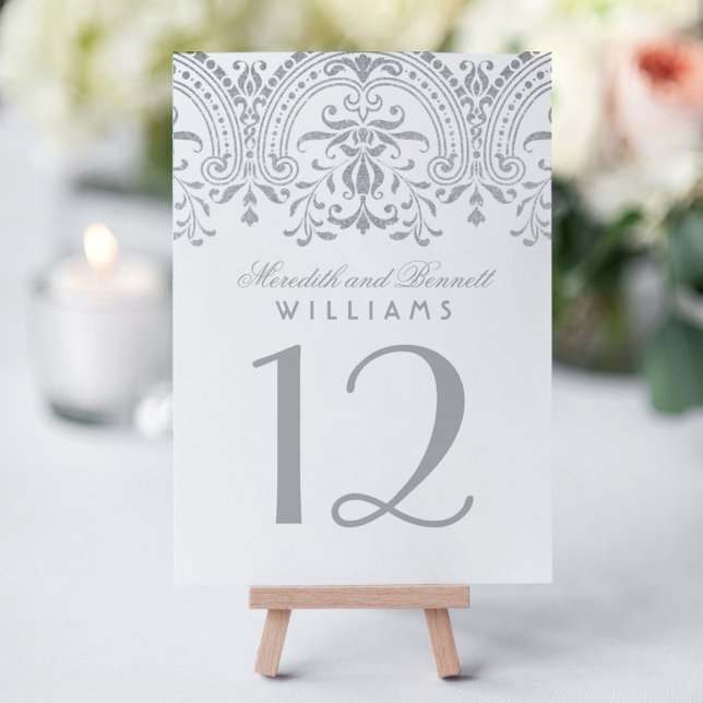 Elegant Silver Vintage Glamour Wedding Monogram Table Number (Creator Uploaded)