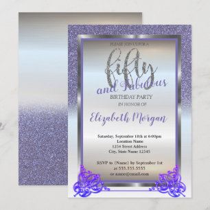 Elegant Silver, Violet Glitter 50th Birthday Party Invitation