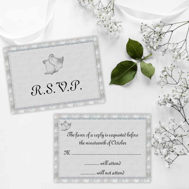 Elegant Silver Wedding Bells RSVP Card (Creator Uploaded)