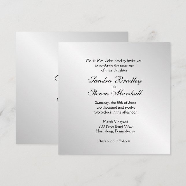Elegant Silver Wedding Invitations (Front/Back)