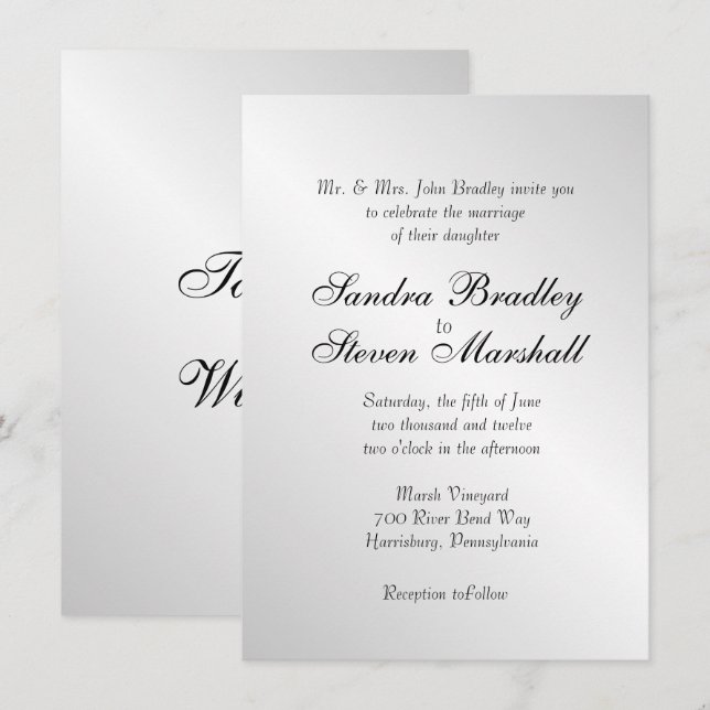 Elegant Silver Wedding Invitations (Front/Back)