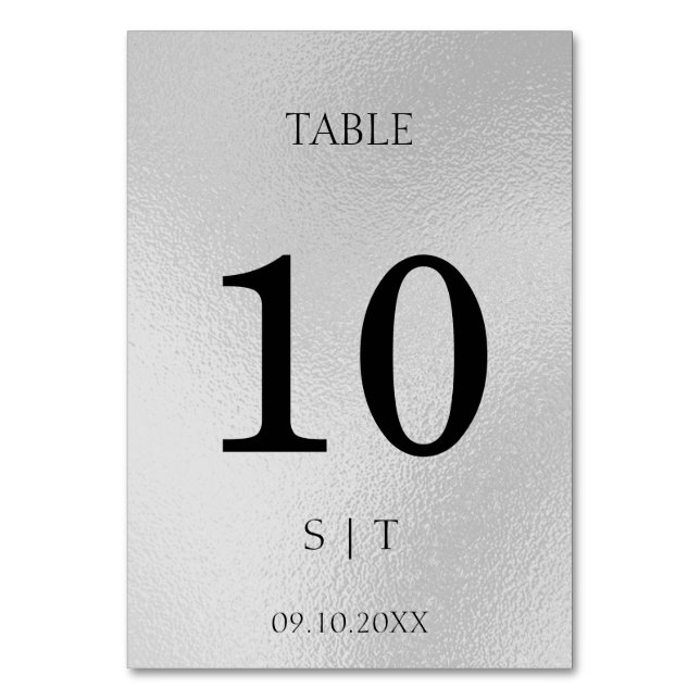 Elegant silver wedding table number (Front)
