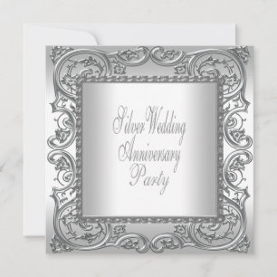 Elegant Silver White 25th Anniversary Party Invitation