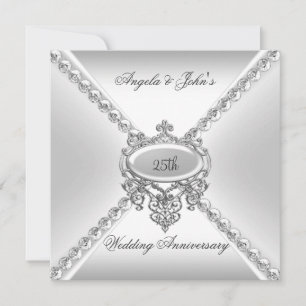 Elegant Silver White 25th Wedding Anniversary 3 Invitation