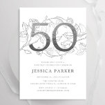 Elegant Silver White 50th Birthday Invitation<br><div class="desc">Elegant silver white 50th birthday party invitation. Customizable modern feminine design featuring roses botanical accents and faux glitter silver. Simple floral invite card perfect for a stylish female bday celebration. Personalize with your own details. Printed Zazzle invitations or instant download digital printable template.</div>