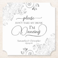 Elegant Silver & White Don't Take My Drink Wedding