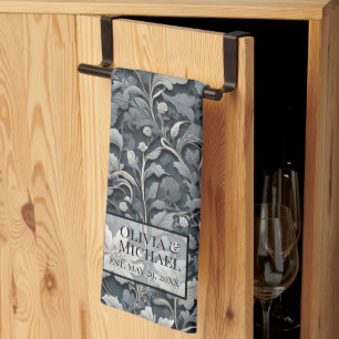 Elegant silver white grey floral kitchen towel