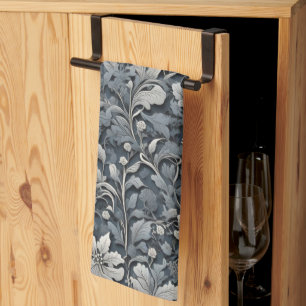 Elegant silver white grey floral kitchen towel