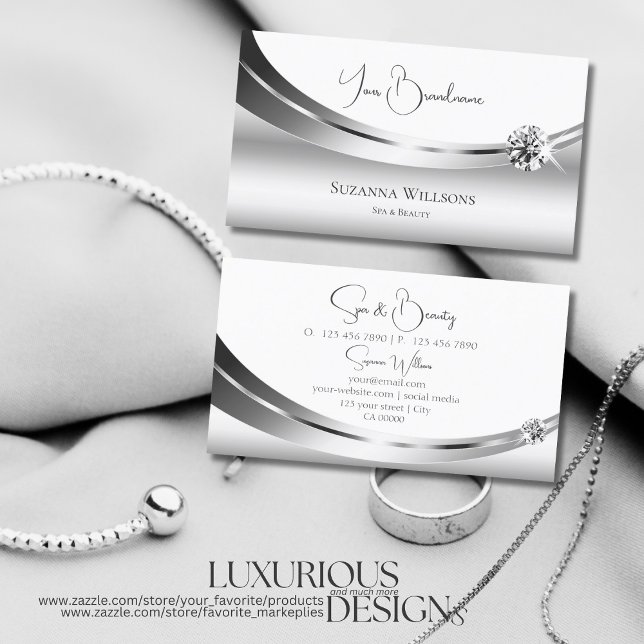 Elegant Silver White with Sparkling Diamond Noble Business Card (Creator Uploaded)