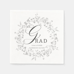 Elegant Silver Wildflower Wreath Graduation Napkin