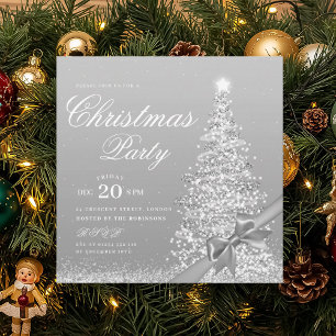 Elegant Silver Winter Christmas Tree Bow  Invitation