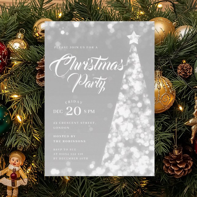 Elegant Silver Winter Christmas Tree Holiday  Invitation (Elegant Silver Winter Christmas Tree Holiday Invitation)