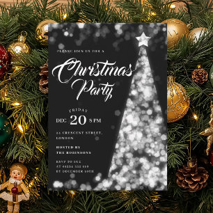 Elegant Silver Winter Christmas Tree Holiday Party Invitation