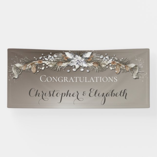 Elegant Silver Winter Floral Congratulations Banner (Horizontal)