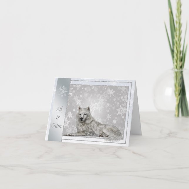 Elegant Silver Wolf Christmas Card (Front)