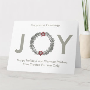 Elegant Silver Wreath Happy Holidays Corporate Card