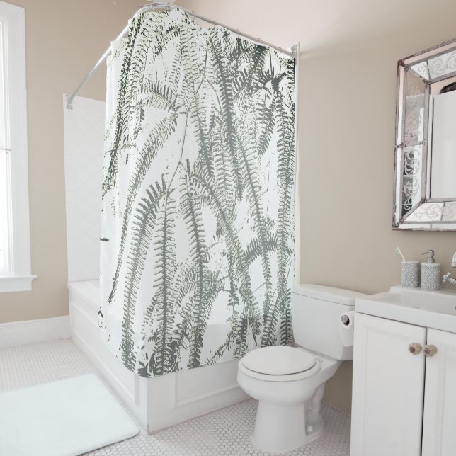 Elegant silvery green fern pattern shower curtain (In Situ)