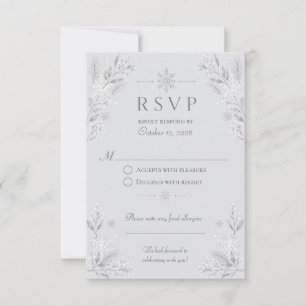 Elegant Silvery Winter Snow Wedding RSVP Card