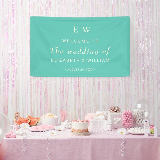 Elegant Simple Aquatic Awe with Monogram Wedding Banner (Party)