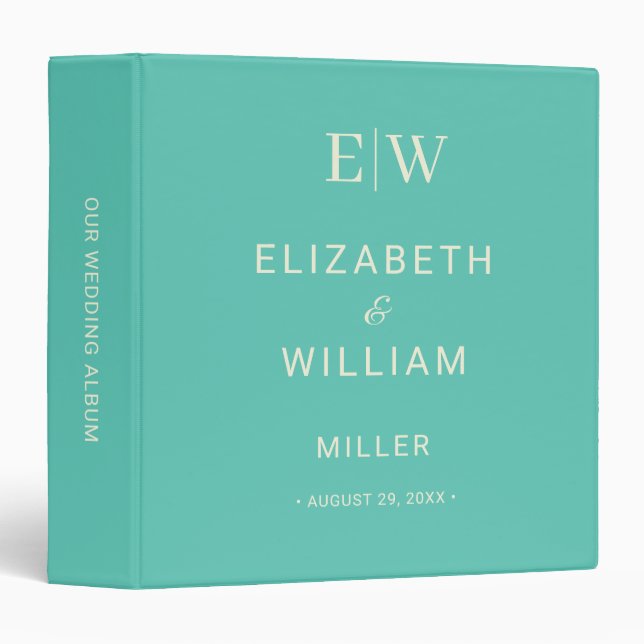Elegant Simple Aquatic Awe with Monogram Wedding Binder (Front/Spine)