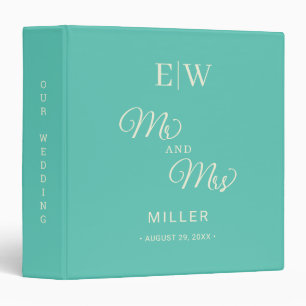 Elegant Simple Aquatic Awe with Monogram Wedding Binder