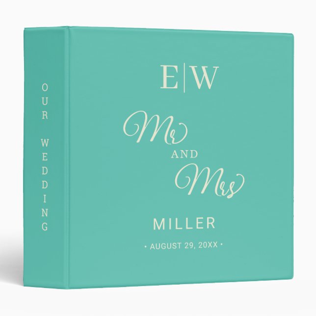 Elegant Simple Aquatic Awe with Monogram Wedding Binder (Front/Spine)