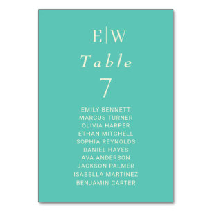 Elegant Simple Aquatic Awe with Monogram Wedding Table Number